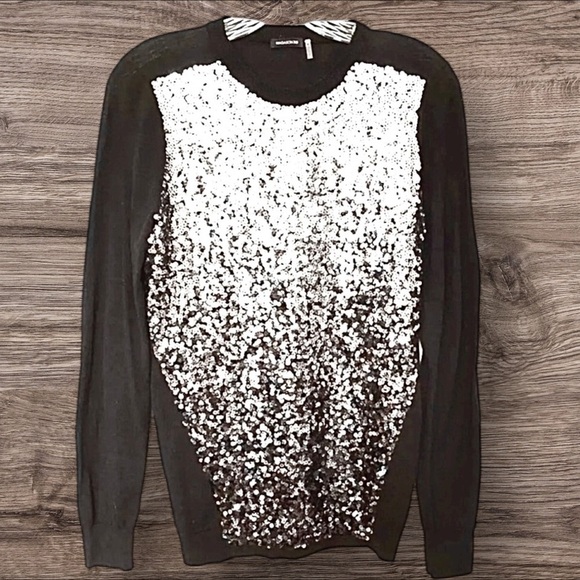 Magaschoni Black & Silver Sequin Wool-Silk Sweater — Size M - Picture 1 of 5